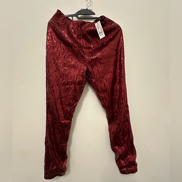 Red sequin mid-rise jogger pants size Small BRAND NEW. NY & Co - Picture 2 of 4